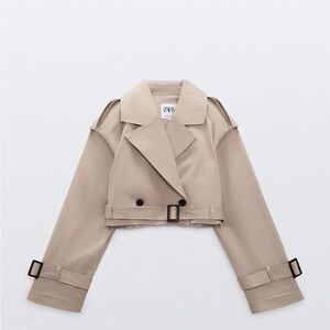 Zara Tan Belted Trench Coat with Notched Lapel